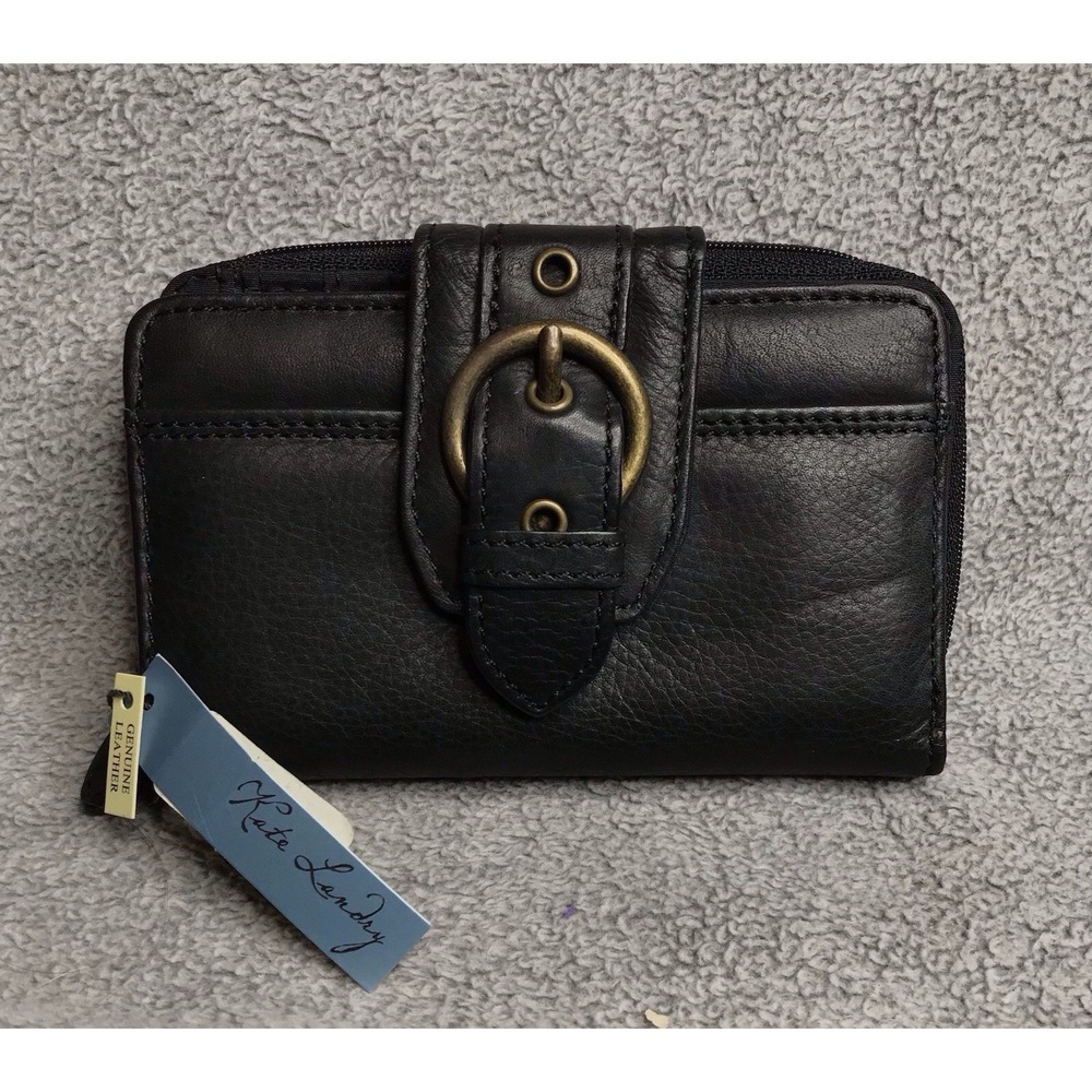 NEW Kate Landry Black‎ Genuine Leather Wallet With Buckle